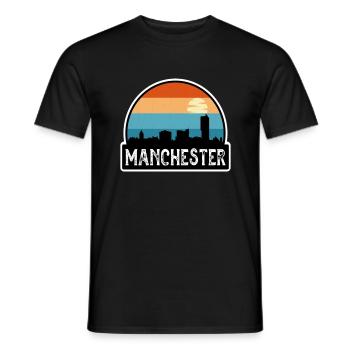 Manchester England Flagge Skyline Reisesouvenir - Männer T-Shirt - Schwarz - Vorne - AI Model Male 178 light (178cm)