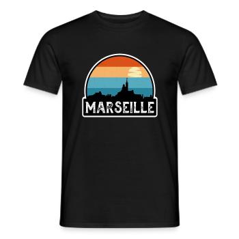 Marseille Frankreich Flagge Skyline Reisesouvenir - Männer T-Shirt - Schwarz - Vorne - AI Model Male 178 light (178cm)