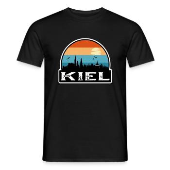 Kiel Germany Flag Skyline Travel Souvenir - Men's T-Shirt - black - Front - AI Model Male 178 light (178cm)