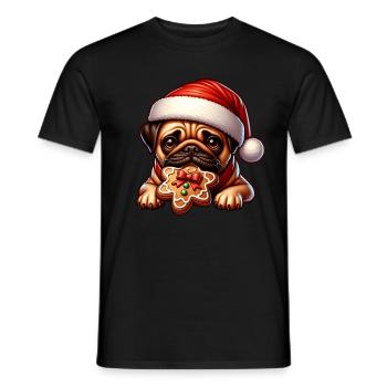 Mops Lebkuchenstern Weihnachten Xmas - Männer T-Shirt - Schwarz - Vorne - AI Model Male 178 light (178cm)