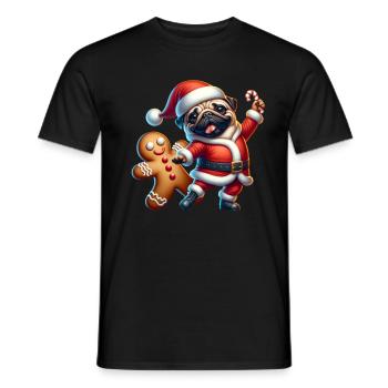 Pug Santa Claus Gingerbread - Men's T-Shirt - black - Front - AI Model Male 178 light (178cm)