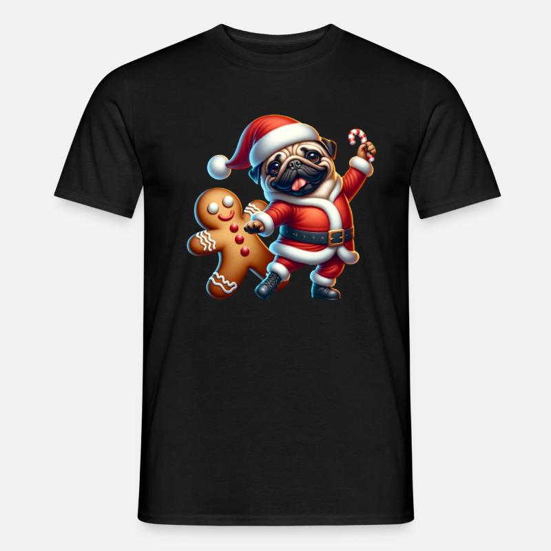 Mops Weihnachtsmann Lebkuchen - Männer T-Shirt - Schwarz