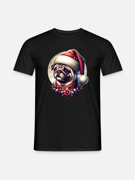 Weihnachts Mops Schneefall - Männer T-Shirt - Schwarz
