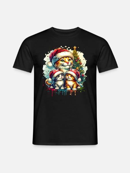 Weihnachts Katze Familie Weihnachtsmütze - Mænd T-shirt - sort