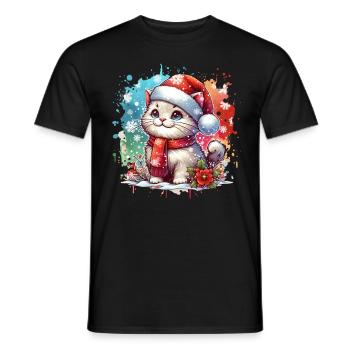 Chat Noël Mignon Père Noël Noël Xmax - T-shirt homme - noir - Devant - AI Model Male 178 light (178cm)