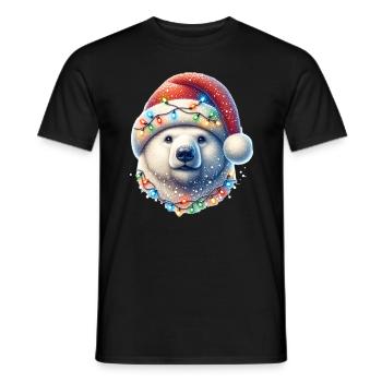 Noël ours polaire père Noël chapeau fées lumières - T-shirt homme - noir - Devant - AI Model Male 178 light (178cm)