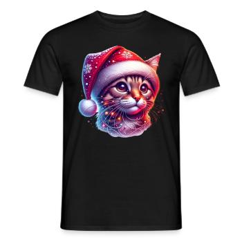 Chapeau de Noël mignon chat de Noël - T-shirt homme - noir - Devant - AI Model Male 178 light (178cm)