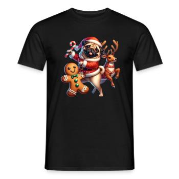 Pug Dancing with Gingerbread and Reindeer Christmas - Men's T-Shirt - black - Front - AI Model Male 178 light (178cm)