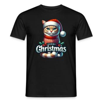 Süße Merry Christmas Katze mit Weihnachtsmütze - Männer T-Shirt - Schwarz - Vorne - AI Model Male 178 light (178cm)