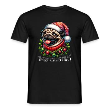 Lustiger Mops Merry Christmas Xmas Weihnachten - Männer T-Shirt - Schwarz - Vorne - AI Model Male 178 light (178cm)