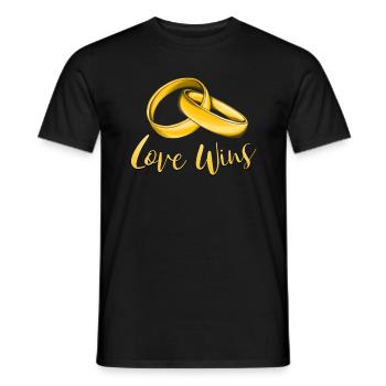 L'amour gagne. Les anneaux de fiançailles - T-shirt homme - noir - Devant - AI Model Male 178 light (178cm)