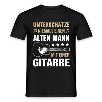 Old man with guitar guitarist - Men's T-Shirt - black - Front - AI Model Male 178 light (178cm)