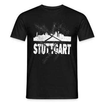 Stuttgart Germany City Skyline Font Grunge - Men's T-Shirt - black - Front - AI Model Male 178 light (178cm)