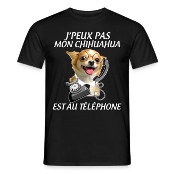 Chien chihuahua téléphone Cadeau humour - T-shirt homme - noir - Devant - AI Model Male 178 light (178cm)