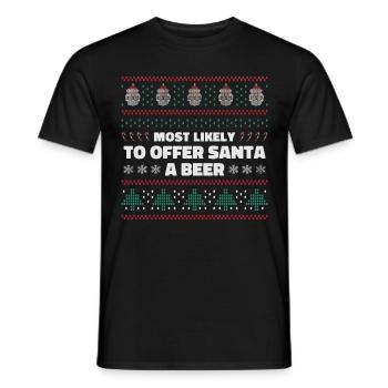 Most likely to offer Santa a beer - Men's T-Shirt - black - Front - AI Model Male 178 light (178cm)