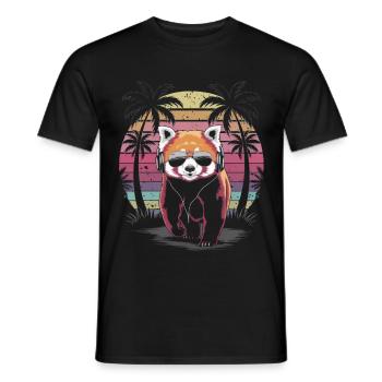 Panda roux avec lunettes de soleil et écouteurs - T-shirt homme - noir - Devant - AI Model Male 178 light (178cm)