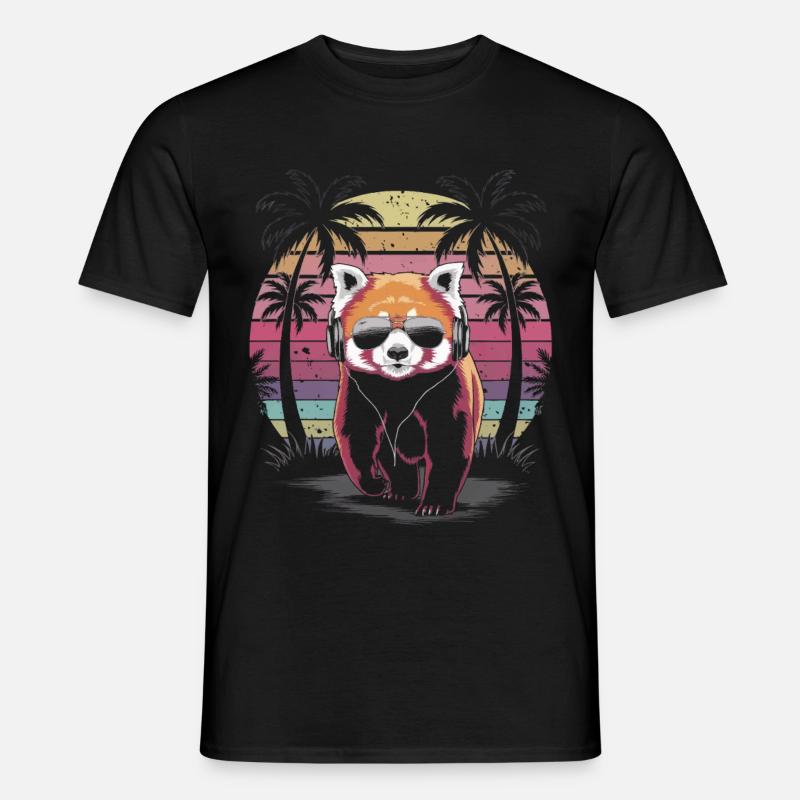 Roter Panda mit Sonnenbrille und Kopfhörer - Männer T-Shirt - Schwarz