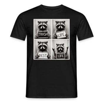 Raccoon – Trash Life Best Life - Men's T-Shirt - black - Front - AI Model Male 178 light (178cm)