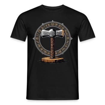 Wikinger Hammer Krieger Walhalla Runenkreis Thor - Männer T-Shirt - Schwarz - Vorne - AI Model Male 178 light (178cm)