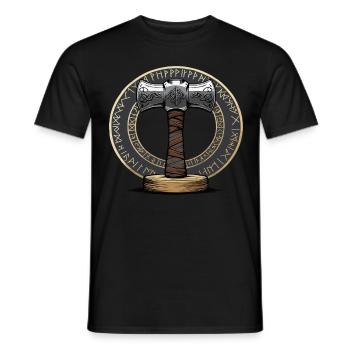 Wikinger Hammer Krieger Walhalla Runenkreis Thor - Männer T-Shirt - Schwarz - Vorne - AI Model Male 178 light (178cm)