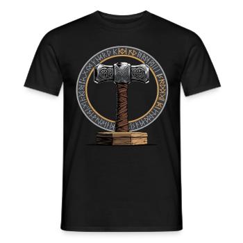 Viking Hammer Warrior Valhalla Runic Circle Thor - Men's T-Shirt - black - Front - AI Model Male 178 light (178cm)