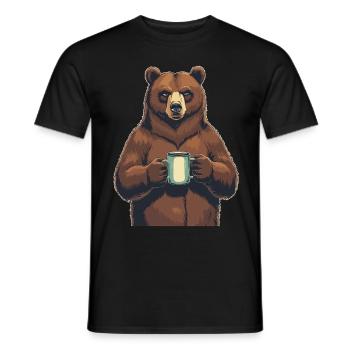 Grim Bear Coffee Mug Bears Coffee Tired - Men's T-Shirt - black - Front - AI Model Male 178 light (178cm)