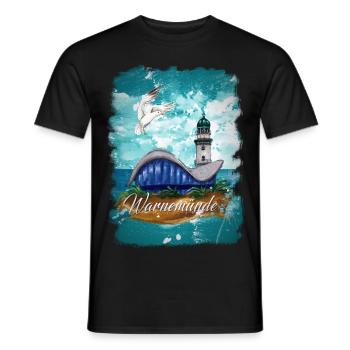 Théière et phare de Warnemünde avec mouette - T-shirt homme - noir - Devant - AI Model Male 178 light (178cm)