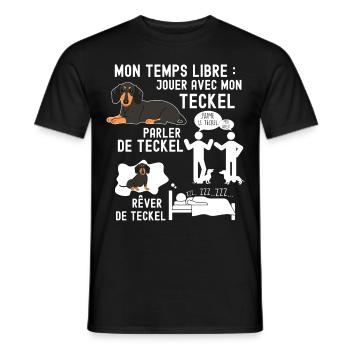 Temps libre avec chien teckel Humour Petit Chien - T-shirt homme - noir - Devant - AI Model Male 178 light (178cm)