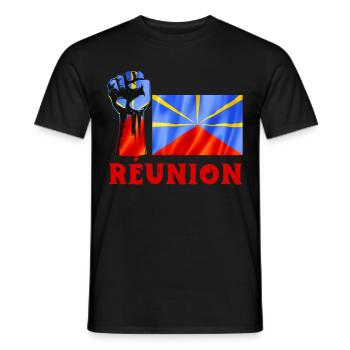 Drapeau La Réunion Courage Honneur Et Respect - T-shirt homme - noir - Devant - AI Model Male 178 light (178cm)