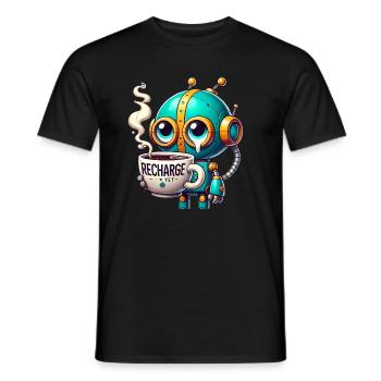 CoffeeFueled Robot Recharge Mode - Men's T-Shirt - black - Front - AI Model Male 178 light (178cm)