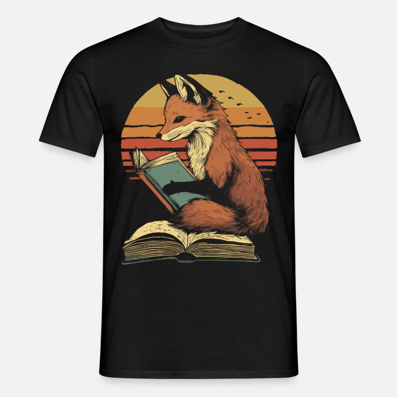 Fuchs liest Bücher - Männer T-Shirt - Schwarz
