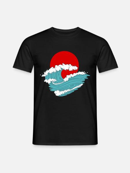 Ola japonesa asiática arte del tatuaje retro - Camiseta hombre - negro
