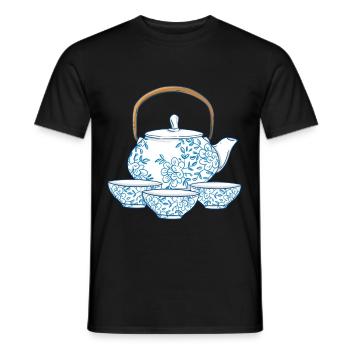 Tee oder Kaffee Kanne mit Tassen asiatische Kunst - Männer T-Shirt - Schwarz - Vorne - AI Model Male 178 light (178cm)