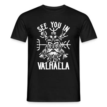 « Rendez-vous dans le Valhalla » Viking disant boussole runique - T-shirt homme - noir - Devant - AI Model Male 178 light (178cm)