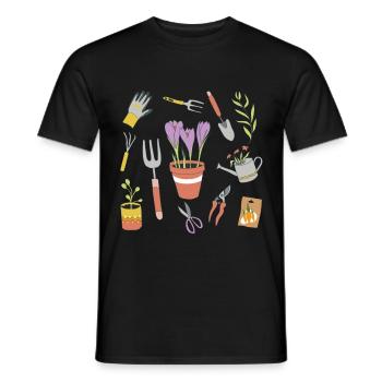 Équipement de jardinier Tenue de jardin Outil de jardin - T-shirt homme - noir - Devant - AI Model Male 178 light (178cm)