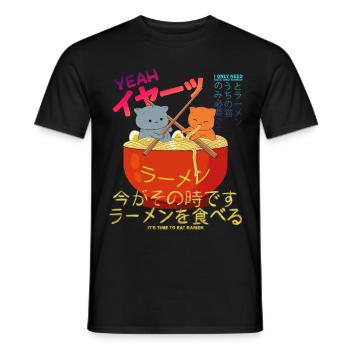 Crazy Japan Design Je n’ai besoin que de chats et de ramen - T-shirt homme - noir - Devant - AI Model Male 178 light (178cm)