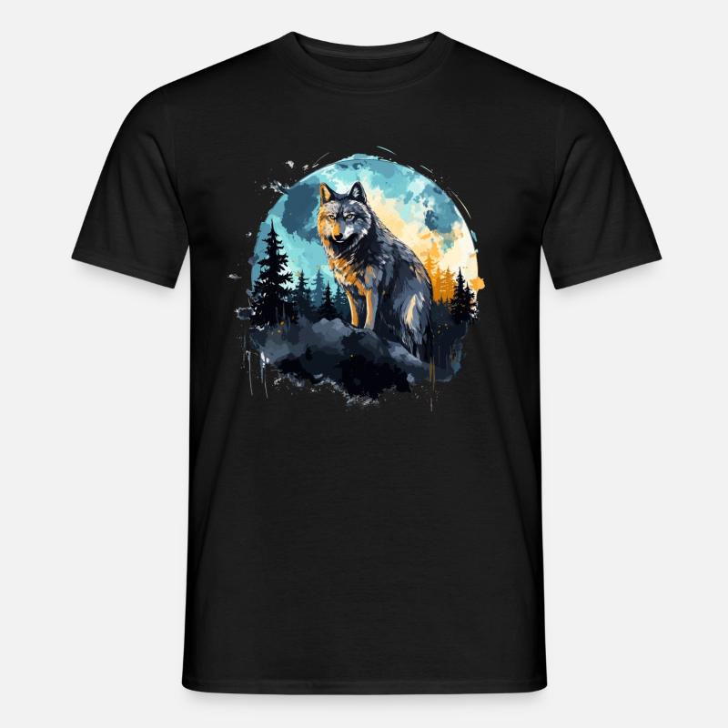 Aquarell Wolf - Männer T-Shirt - Schwarz