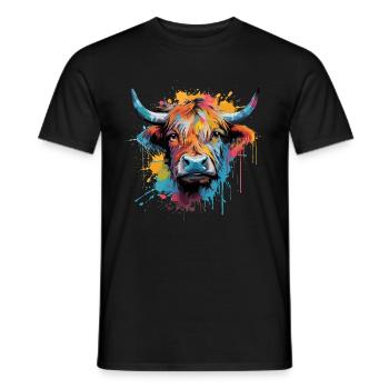 Highland Cow, Aquarell - Männer T-Shirt - Schwarz - Vorne - AI Model Male 178 light (178cm)