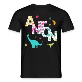 ANTON - Schöner Jungen Name mit Dinosaurier - Männer T-Shirt - Schwarz - Vorne - AI Model Male 178 light (178cm)