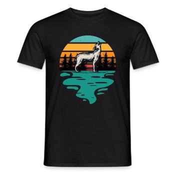 Randonnée Loup Retro Hiker Camping Outdoor - T-shirt homme - noir - Devant - AI Model Male 178 light (178cm)