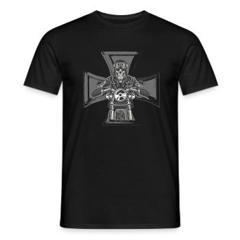 Biker Cross Motorcycle Emblem Motorcyclist Skeleton - Men's T-Shirt - black - Front - AI Model Male 178 light (178cm)