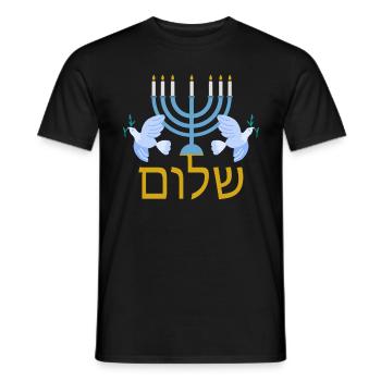 Hebrew Shalom Jewish Menorah for Peace - Men's T-Shirt - black - Front - AI Model Male 178 light (178cm)