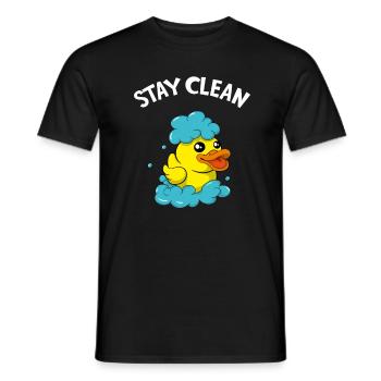 Soapmaker Stay Clean Funny Bath Duck - Men's T-Shirt - black - Front - AI Model Male 178 light (178cm)