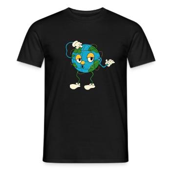 Cartoon Globe Funny Geography Teacher Geography - Men's T-Shirt - black - Front - AI Model Male 178 light (178cm)