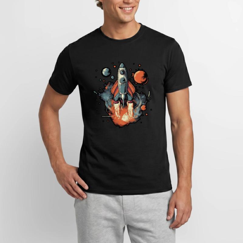 a space rocket launch through space T-shirt homme