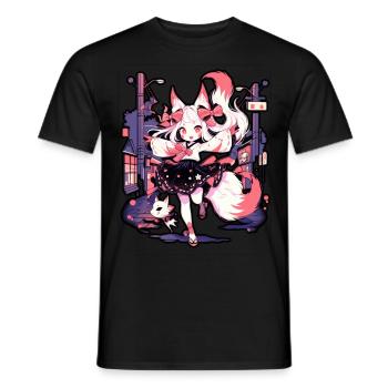 Anime meisje kitsune poseren, schattig, vos, - Heren T-shirt - zwart - Voor - AI Model Male 178 light (178cm)