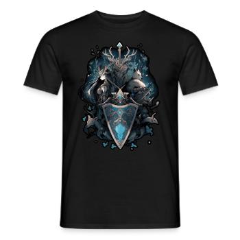 The shield and the Sword , Fox and girl anime - Men's T-Shirt - black - Front - AI Model Male 178 light (178cm)