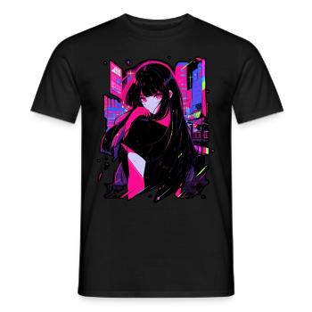 Anime meisje kitsune poseren, schattig, vos, - Heren T-shirt - zwart - Voor - AI Model Male 178 light (178cm)