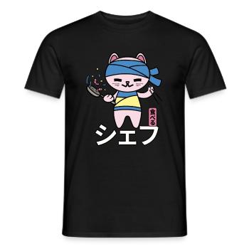Kawaii Chef Cat Japan - Men's T-Shirt - black - Front - AI Model Male 178 light (178cm)