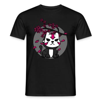 Japonais Oni Masque Chat et Cherry Blossom Anime - T-shirt homme - noir - Devant - AI Model Male 178 light (178cm)